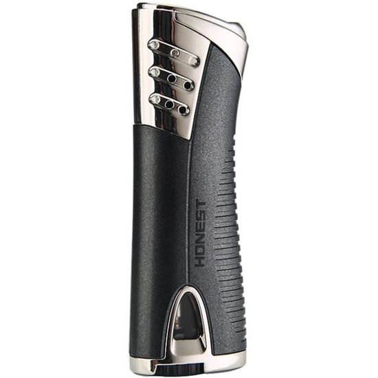 Briquet Torche Rechargeable Butane - Métal, Pierre Volcanique, Coupe-vent - Pour Pipe, Cigare, Camping