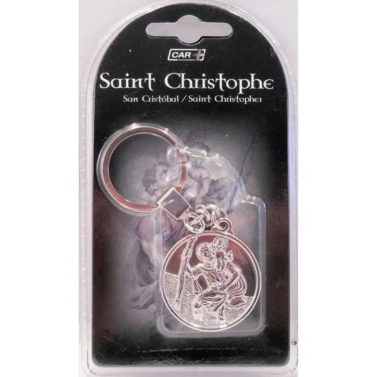 Porte clé, Saint Christophe rond métal chromé
