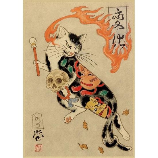 Plaque de décoration murale chat asiatique - plaque déco chats