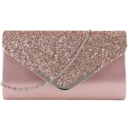 Sac en perles fait main rose doré, pochette élégante soirée femme
