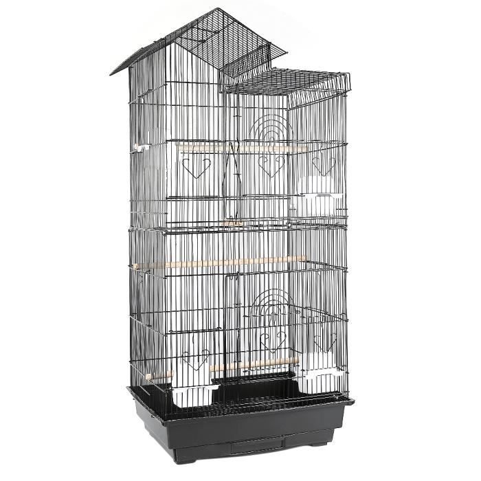 Cage Oiseau Volière pour Perroquet Canari Agapornis en Métal avec Conception de Toit,dimensions:46*35.5*99cm