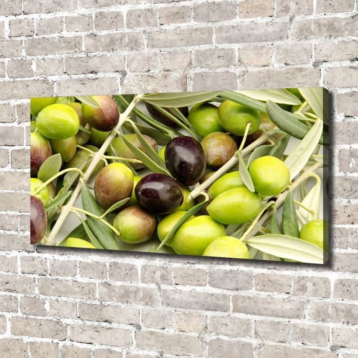 Tulup 140x70 cm art mural - Image sur toile:- Nourriture boissons - Olives Fraîches - Vert