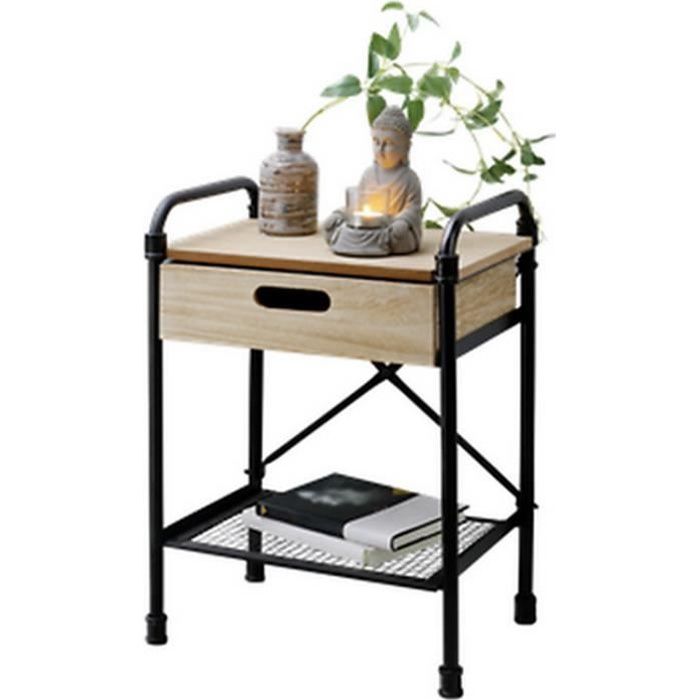 MEUBLE TABLE CHEVET APPOINT INDUSTRIEL BOIS GUERIDON ORIENTAL DESIGN LOFT