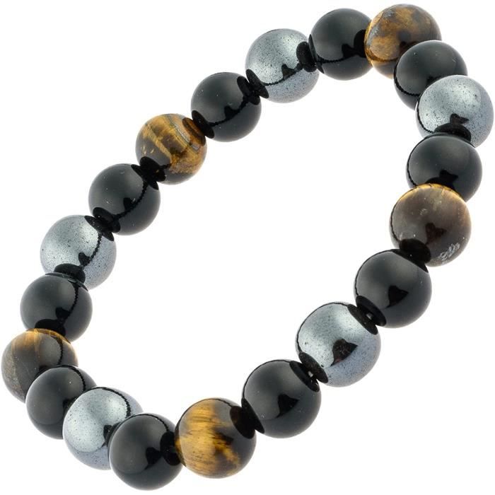 bracelet triple protection puissant oeil de tigre, obsidienne, hématite, homme, femme, pierres naturelles, contre mauvais oeil, li