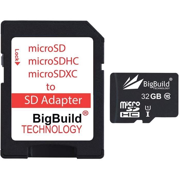 BigBuild Technology 32 Go Ultra Rapide Class 10 80Mos MicroSD Carte mmoire pour VTech Kidizoom camra Adaptateur SD Inclus[8005]