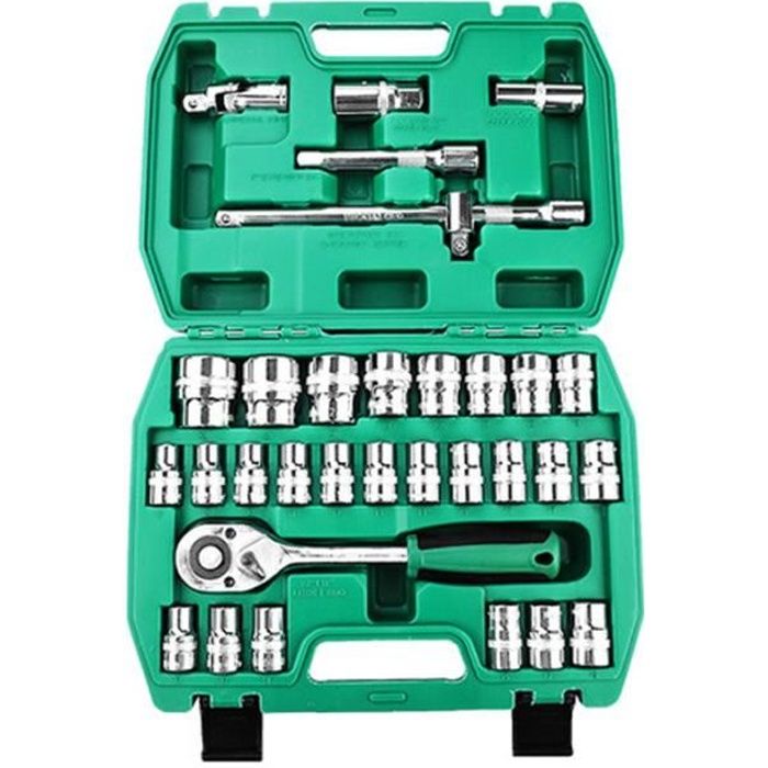 Boite à Outils de voiture 32 Pièces Outils de réparation en Acier Chrome Vanadium (Clés à Cliquet + Douilles) - 8198-1