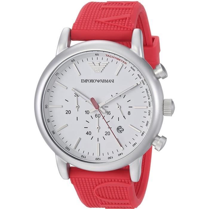 EMPORIO ARMANI HOMME 46MM BRACELET SILICONE ROUGE QUARTZ MONTRE AR11021