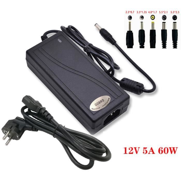 Bloc d'alimentation adaptateur secteur 100-240V vers 12V 5A 60W