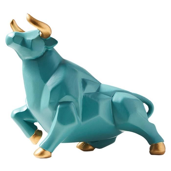 Nordique Art Taureau Sculpture Décoratif Géométrique Ornement Vache Figurine Statue Photo Accessoires Bureau Vert L Rechercher
