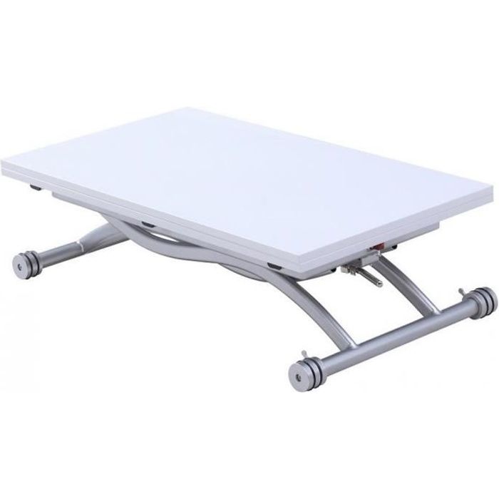 Table basse relevable extensible HIRONDELLE coloris laqué blanc blanc MDF Inside75