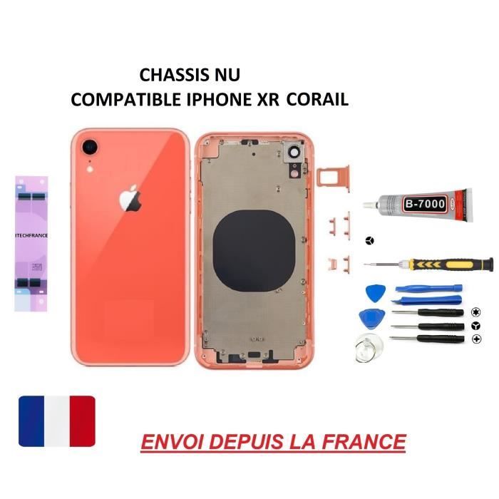 Châssis arrière nu compatible iphone XR CORAIL vitre arrière, qualité origine, dos en verre,ITECHFRANCE® kit outil tournevis