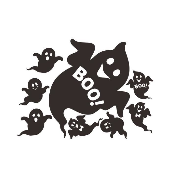 8 petits fantômes Halloween stickers muraux meubles de chambre à coucher, noir