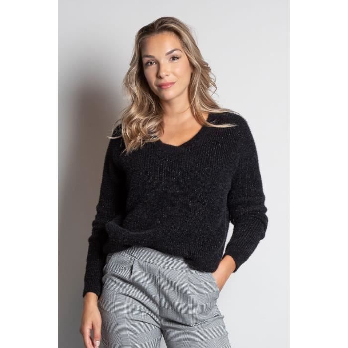 DEELUXE Pull brillant col V ARMELLE Black Lurex