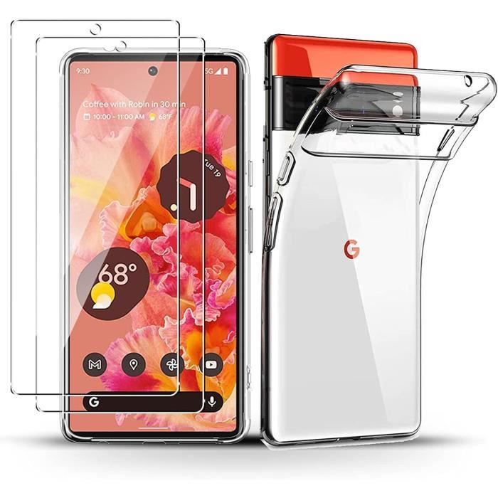 Coque Google Pixel 6 Pro avec 2 Pièces Verre Trempé, Housse Etui en Transparent Silicone TPU Souple Protection