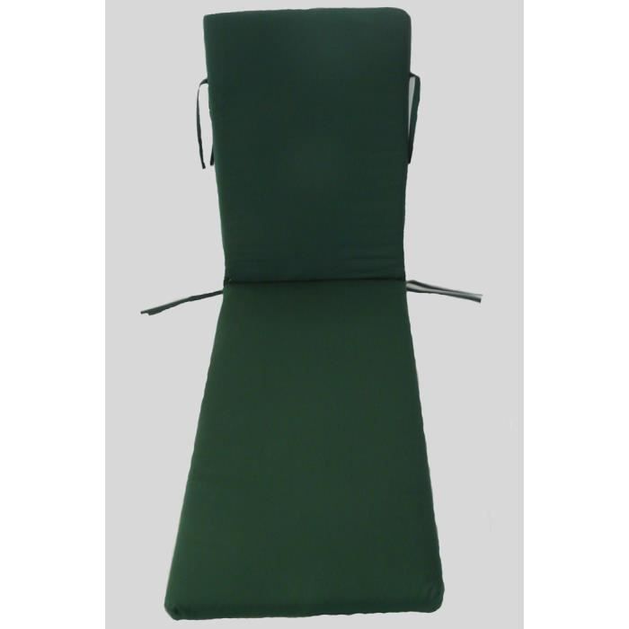 Coussin pour bain de soleil déhoussable coloris Vert - Dim : 190 x 60 x 5cm