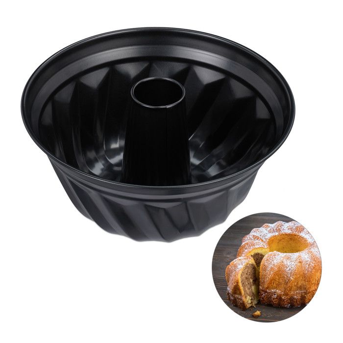 Relaxdays Moule à gâteaux savarin Kouglof, Ø 25 cm, acier au carbone, antiadhésif, résistant chaleur professionnel, noir -