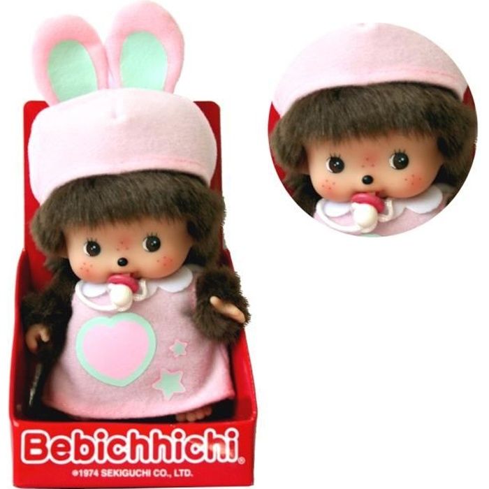 Monchhichi - La fille Bebichhichi en lapin - Corps souple avec tête en plastique - Taille approx. : hauteur 16 cm -