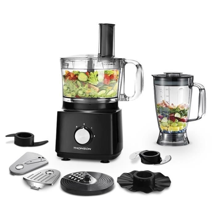 THOMSON THFP875BN - Robot Multifonctions avec Blender 1.8 L - Capacité du Bol 2 Litres - Puissance 750 W - Coloris Noir