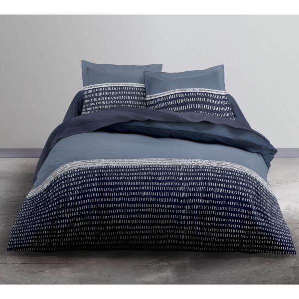Housse de Couette 220x240cm Bluegraf + 2 taies d'oreillers 100% Coton 57fils Tissage très serré