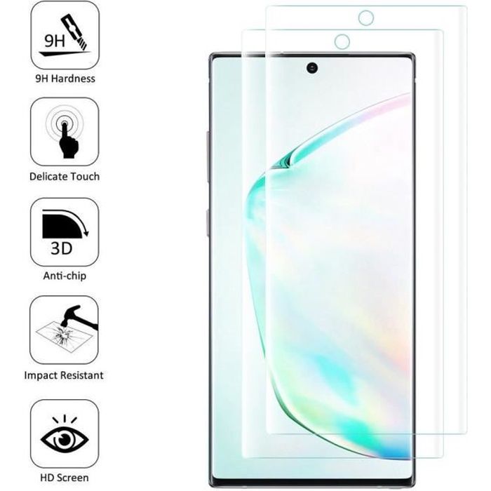 Pour Samsung Galaxy Note10/ Note 10 5G 6.3-: Lot/ pack de 2 Films en Verre Trempé Plein écran Bord Incurvé Resistant - TRANSPARENT