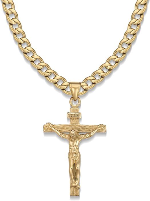 Pendentif Croix Jésus-Christ Pour Homme - Collier Acier Inoxydable 22 Pouces, Style Religieux, Cadeau Idéal