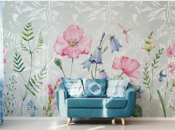 Papier Peint Panoramique Soie Sur Mesure 3D Paysage Plante De Fleurs De ...