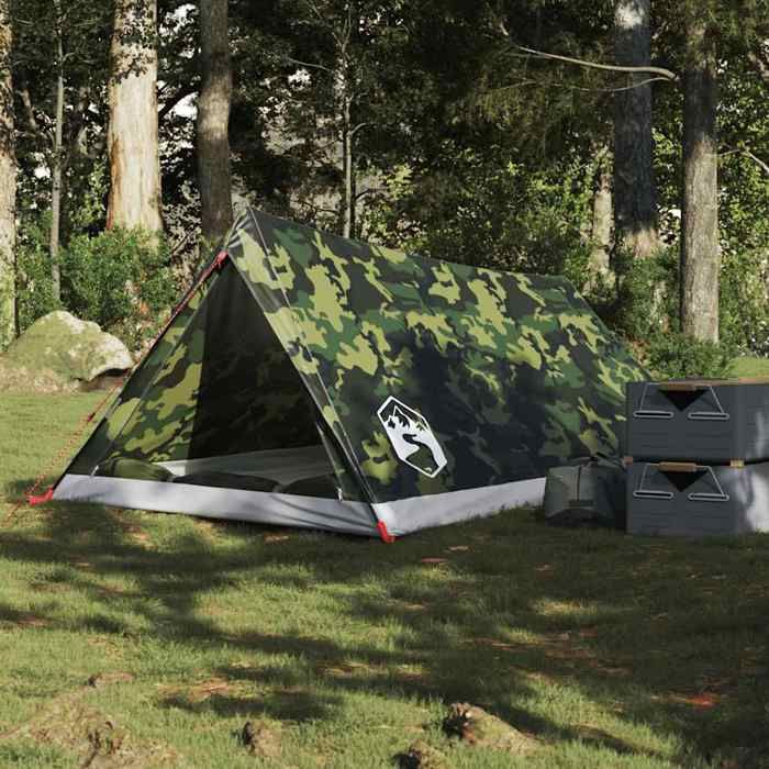 VidaXL Tente Dôme 2 Personnes - Camouflage, Imperméable 185T PU - Légère 1,5 Kg - Sac De Transport Inclus