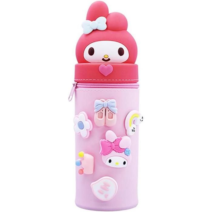 Trousse école 2 En 1 Silicone Souple Kawaii - Porte-stylo Extensible, Fermeture éclair, Thème Animé Rouge