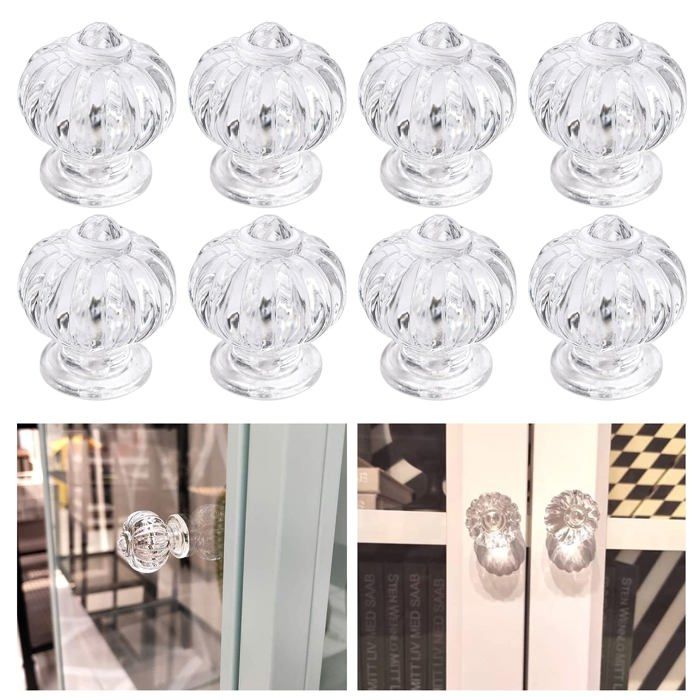 Poignées darmoire autocollantes en acrylique transparent pour portes de miroir de cuisine et de salle de bain