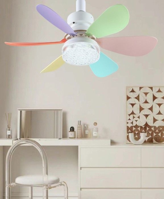 Ventilateur lumineux à six pales 30W 42 cm pales colorées couvercle en cristal avec support de lampe-Olive - Nobrand