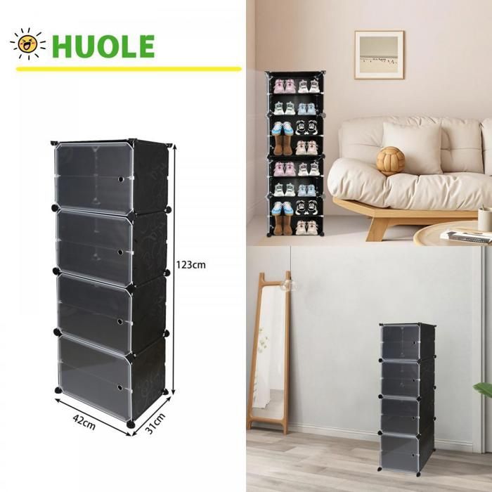 Armoire à chaussures en plastique à 8 étagères armoire à chaussures matériau durci armoire de rangement 44*32*126cm noir