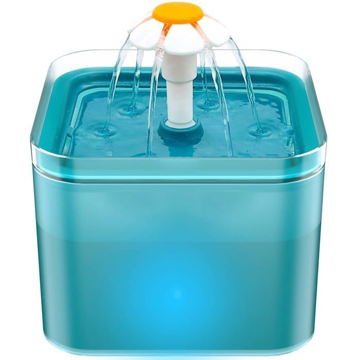Fontaine à Eau pour Chat Ultra Silencieux Lumière LED 2 litres Filtration Multiple 3 Modes dEcoulement de lEau YYV