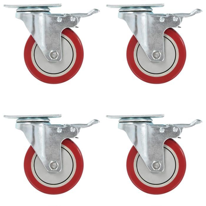 Roulettes pivotantes - vidaXL - 100 mm - Double freins - Pack de 4 - Rouge