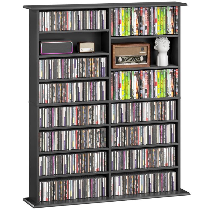 Rangements pour CD et DVD - HOMCOM - 16 compartiments et 12 étagères réglables - capacité max. 720 CD/396 DVD et Blu-ray - noir