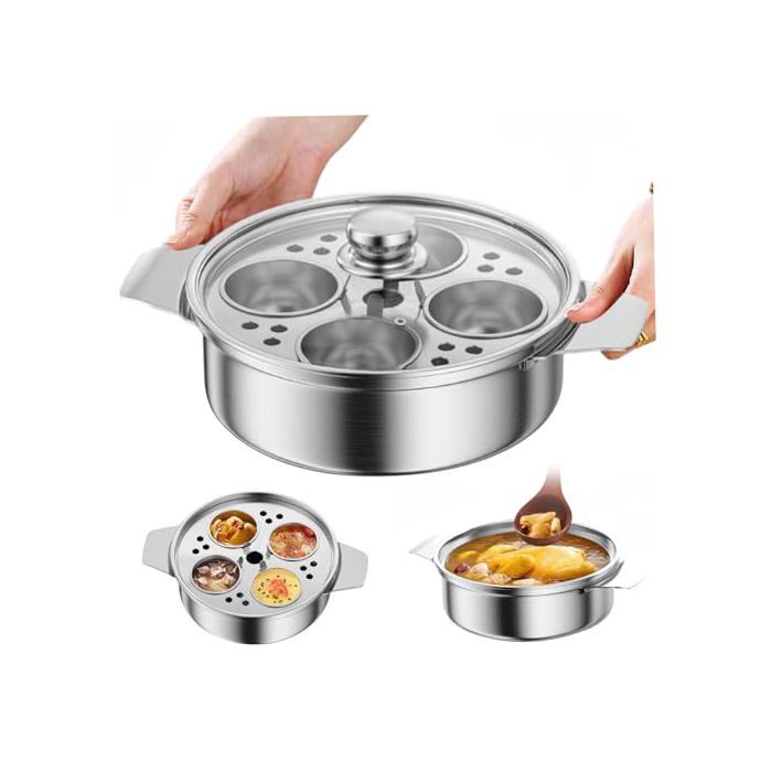 Pocheuse à œufs acier inoxydable 4 tasses antiadhésives compatible casseroles et autocuiseurs