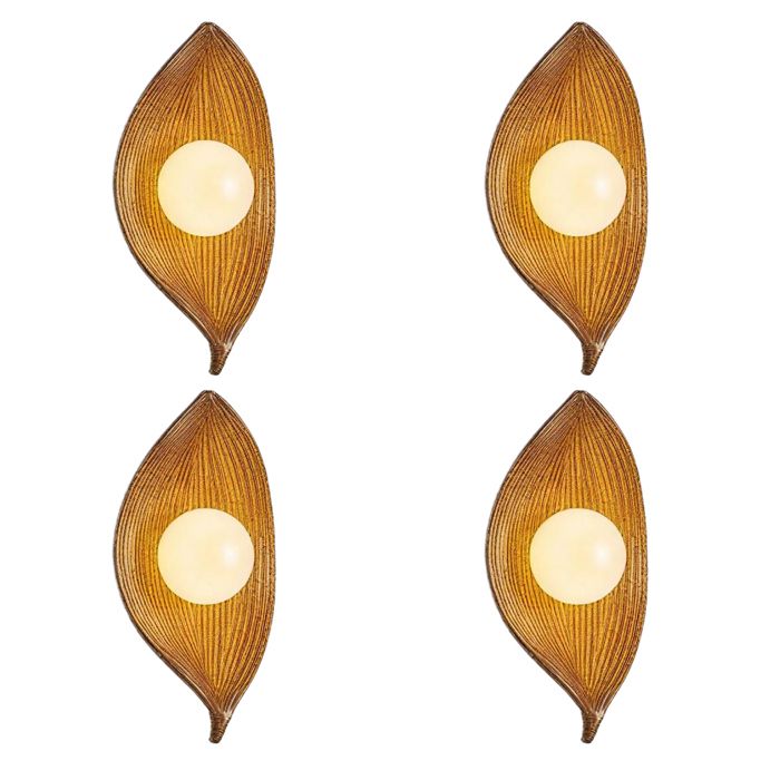 iDEGU 4x Applique Murale Intérieur Moderne LED G9 Lampe Murale en Résine Vintage Abat-jour Design Feuilles Luminaire Chaud Bois