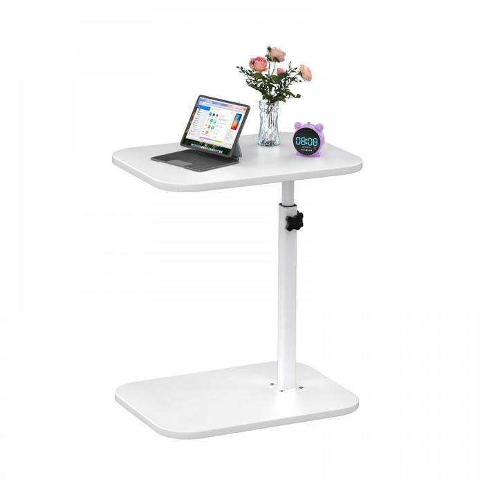 Table d’Appoint Table Basse 360° Pivotante Bouts de Canapé de Salon Hauteur Réglable Café Tables pour Chambre Balcon Blanc