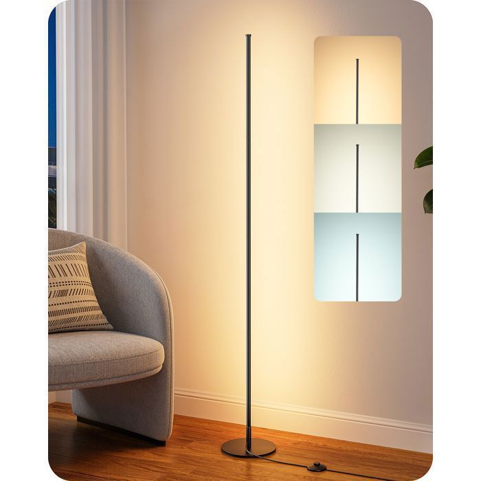 EDISHINE Lampadaire sur pied salon LED dimmable 3000K- 4500K-6000K H152cm interrupteur à pied noir lampe dambiance moderne