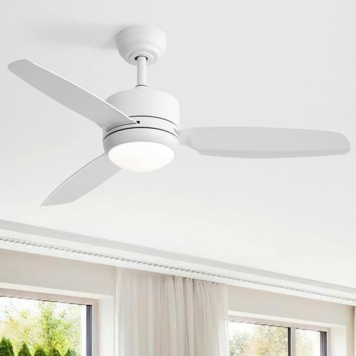 HOMVRA 46 Pouces Ventilateur de plafond 6 vitesses avec éclairage 3 pales en ABS moteur DC silencieux et télécommande blanc - Hom