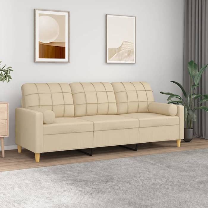 NEW 2026 Canapé moderne - Design ergonomique - pour salon - 3 places avec oreillers décoratifs crème 180 cm tissu L1878