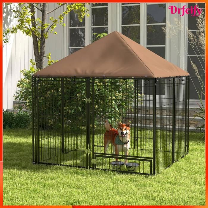 Chenil extérieur pour chiens en métal - AKOZON - 8657 - Spacieux et sécurisé - Bâche Oxford imperméable - Acier inoxydable