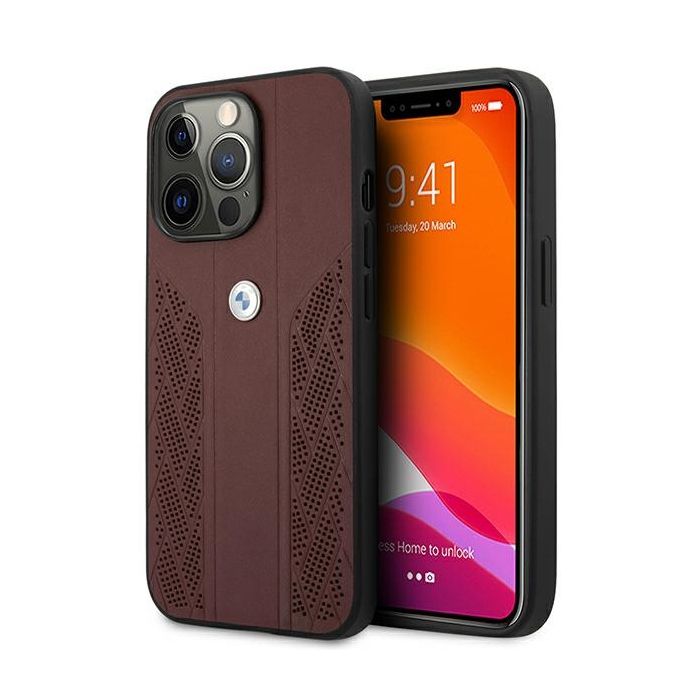 Étui - BMW - iPhone 13 Pro - Cuir véritable rouge - Protection anti-chocs - Design BMW