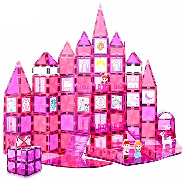 Blocs de construction magnétiques Montessori STEM - BLEOSAN - 78PCS - Couleur rose - ABS non toxique - Bords arrondis
