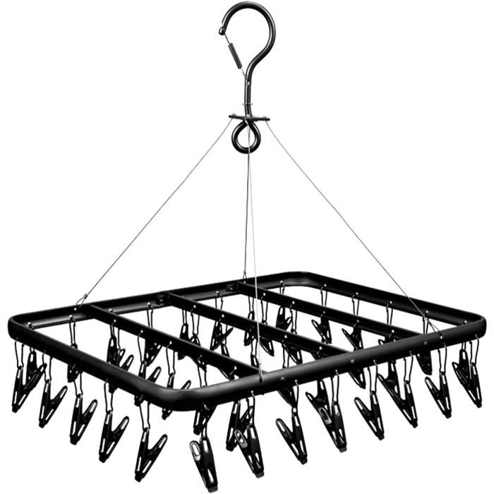 Chaussette Pinces à Linge Acier Inoxydable Cintre Carré Crochet 360° Pivotant Séchoir à Linge Étendoir à Linge à