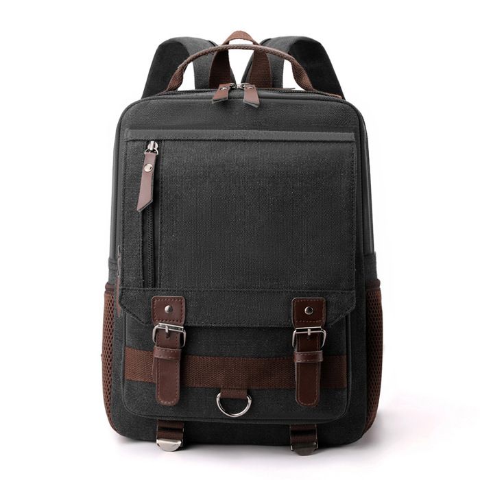 Sac à Dos en Toile Vintage Pour Homme Femme Sac Décole Multi-poches Grande Capacité Pour Travail École Voyage - Noir