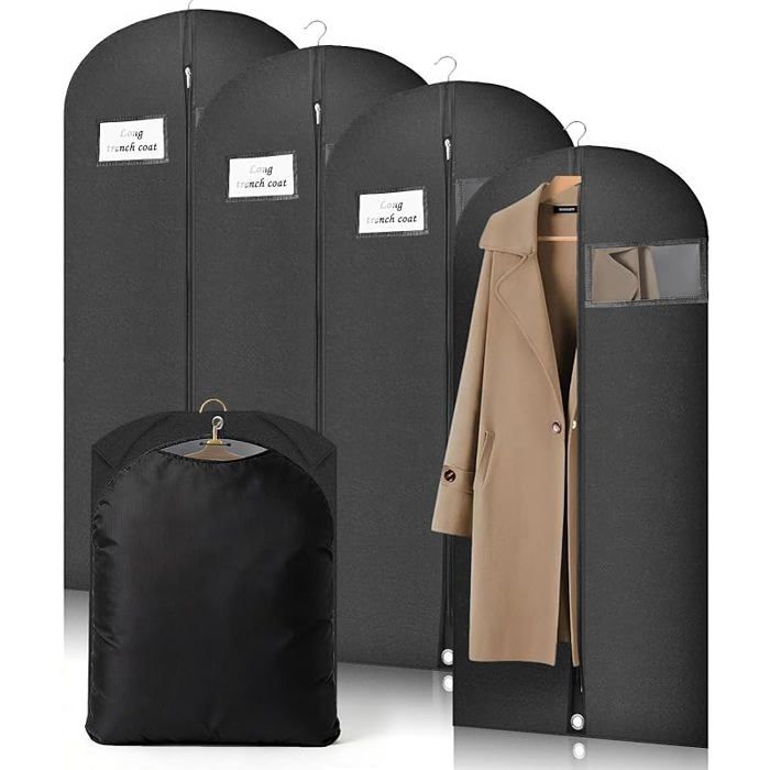 Lot de 4 Housse Vetements à Suspendre Longue (152 x 60 cm) Respirante et Noir Housses Pliable de Vêtements P HOUSSE DE RANGEMENT