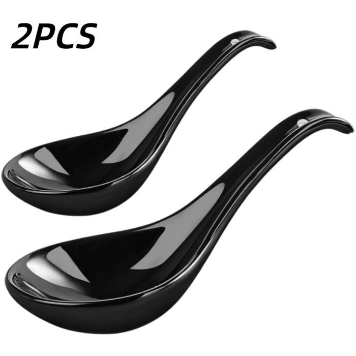 Lot De 2 Cuillères À Soupe En Céramique Noire 165 Cm Cuillère Profonde Style Asiatique Pour Ramen Pho Nouilles