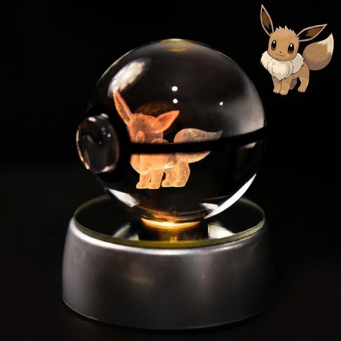 Boule de Cristal 3D Lumineuse avec Socle LED RGB – Veilleuse en verre gravé – style evoli