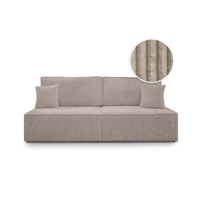 Canapé convertible 3 places FIONA sans accoudoirs coffre de rangement velours côtelé épais - Taupe Canapé convertible 3 places FIONA sans accoudoirs coffre de rangement velours côtelé épais - Taupe