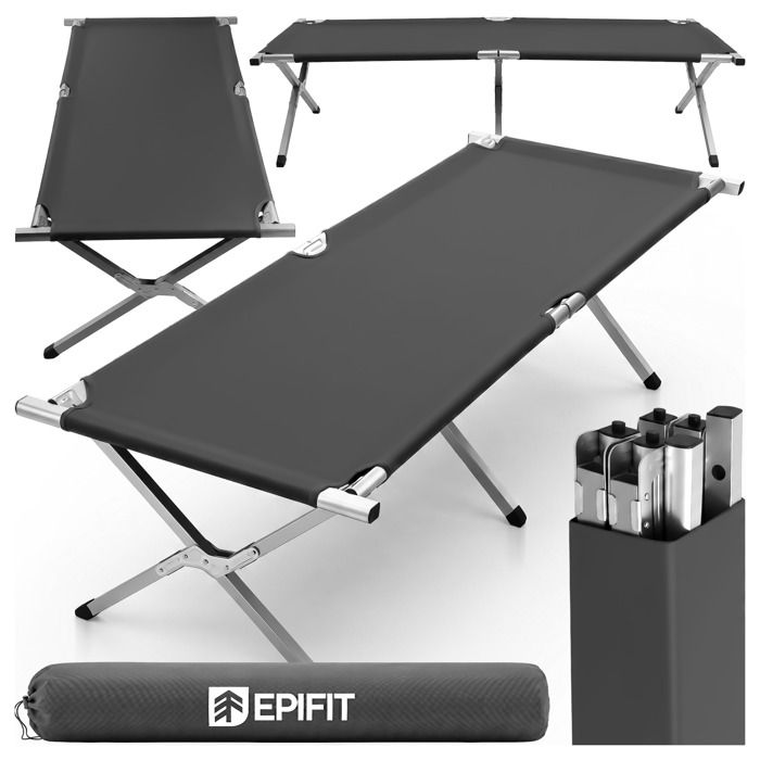 Lit de camp pliant chaise longue canadienne 100 kg grand format confortable sac gris Qanad